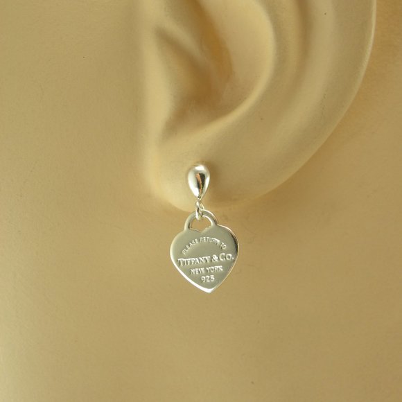 NEW Mini Heart Teardrop Stud Earrings Return to Tiffany & Co Solid 925 Silver - Picture 12 of 15